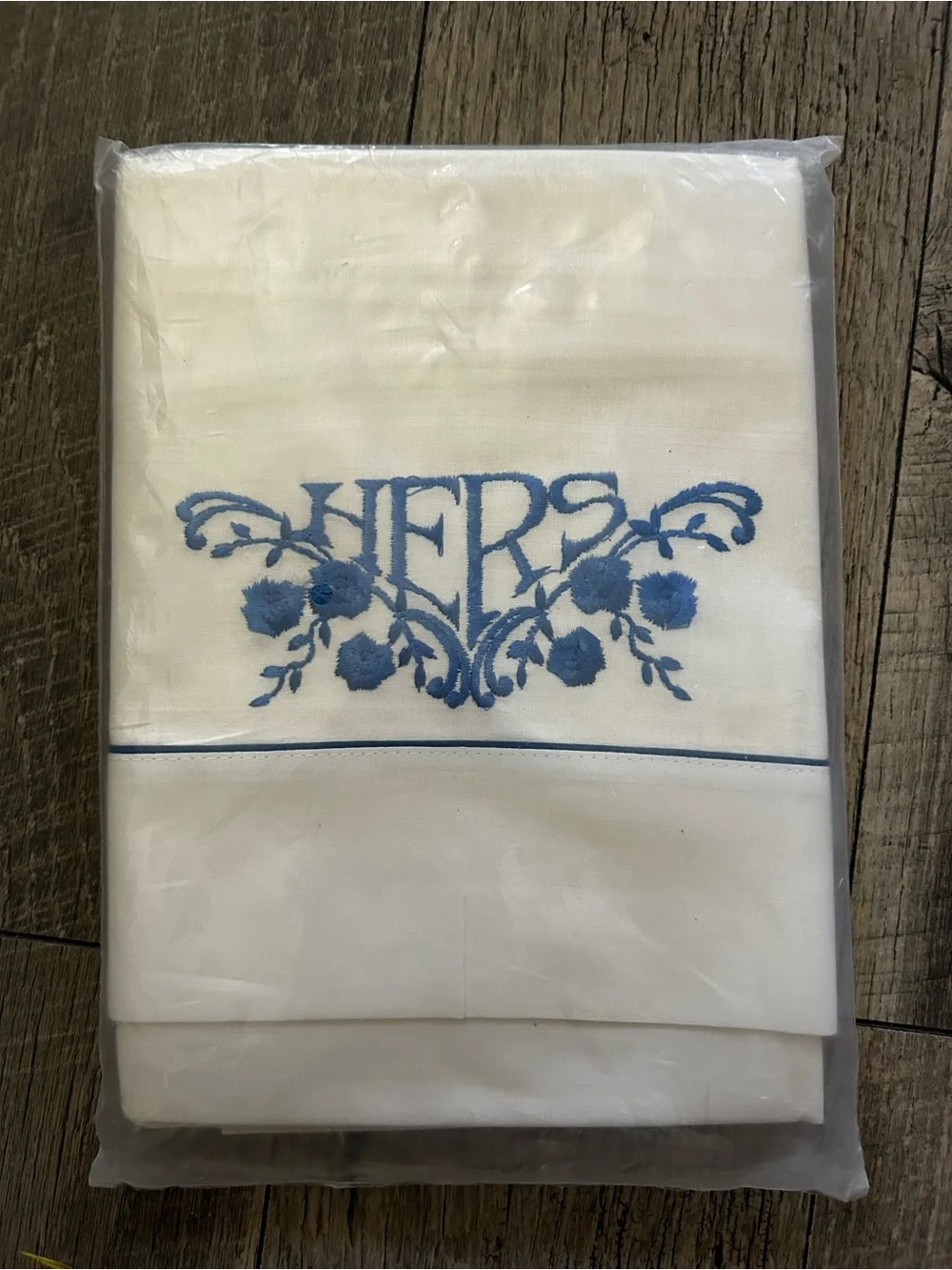 Vintage Spunwell White Pillowcases with Blue Embroidery - Set of 2